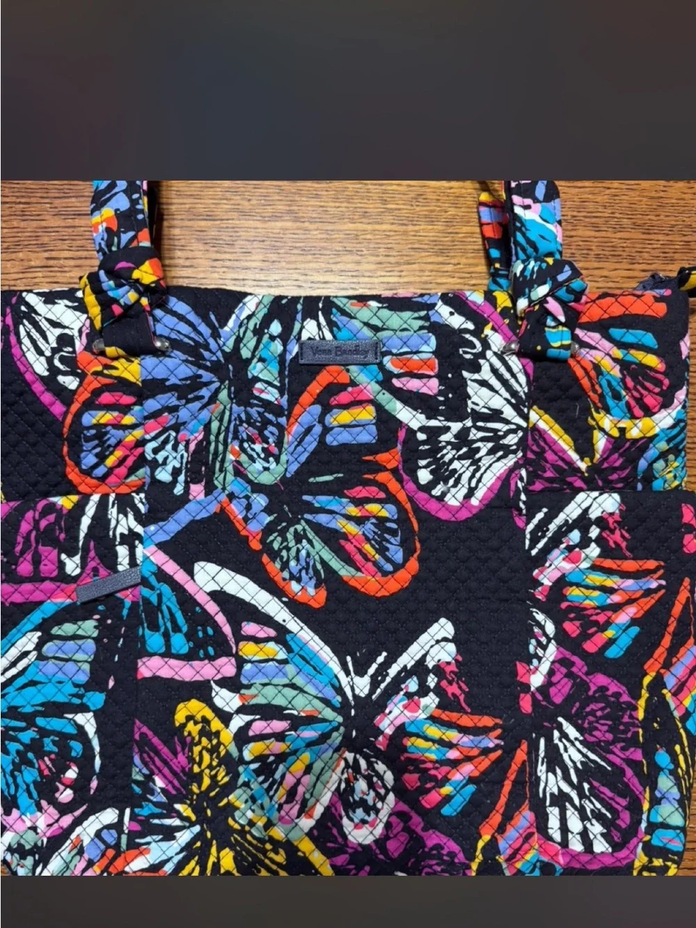 New Vera Bradley Butterfly Print tote - Black with Multicolor Accents - Picture 1 of 4